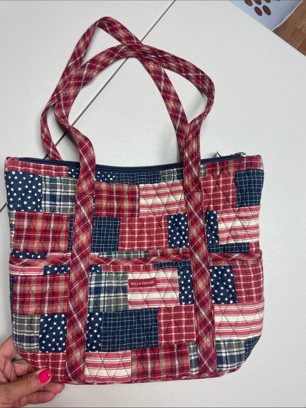Bella Taylor Red Patchwork Quilted Tote Bag